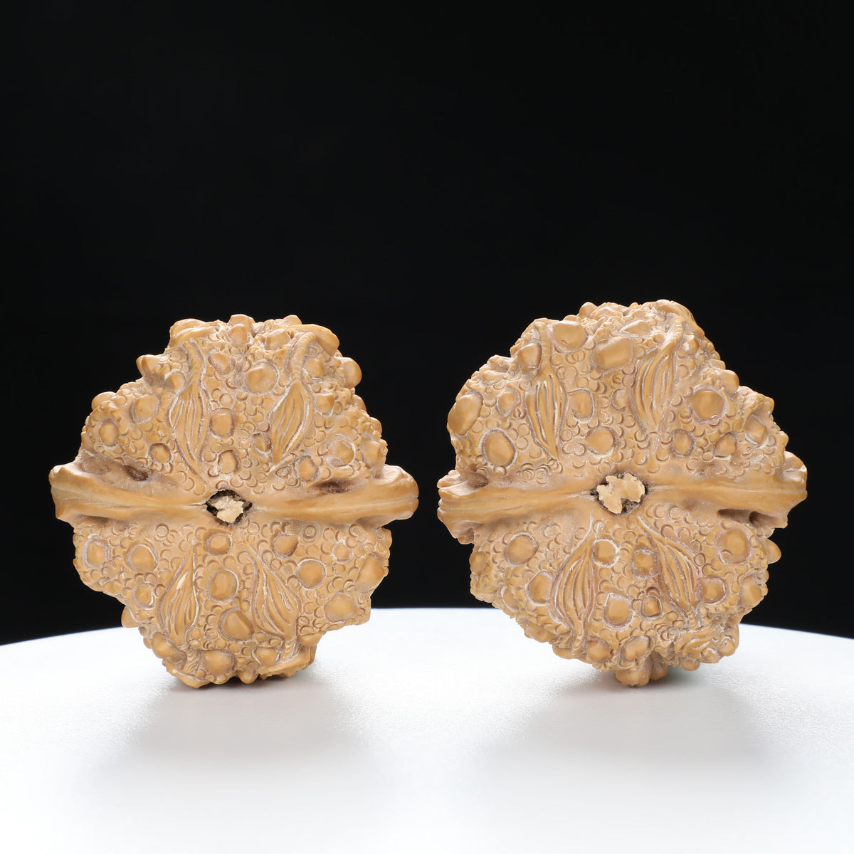 ”Toad Head” Double-Sided Carved Wealth Toad Wenwan Walnuts Pair | Size:41L*42W*32H | UPI:UR-00090