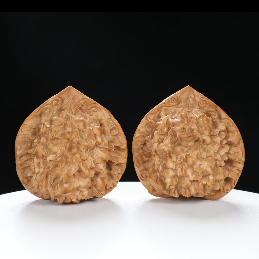 ”Large Mandarin Hat” Hand-Carved Fulushou Official's Cap Wenwan Walnuts Pair | Size:49L*43W*51H | UPI:UR-00091