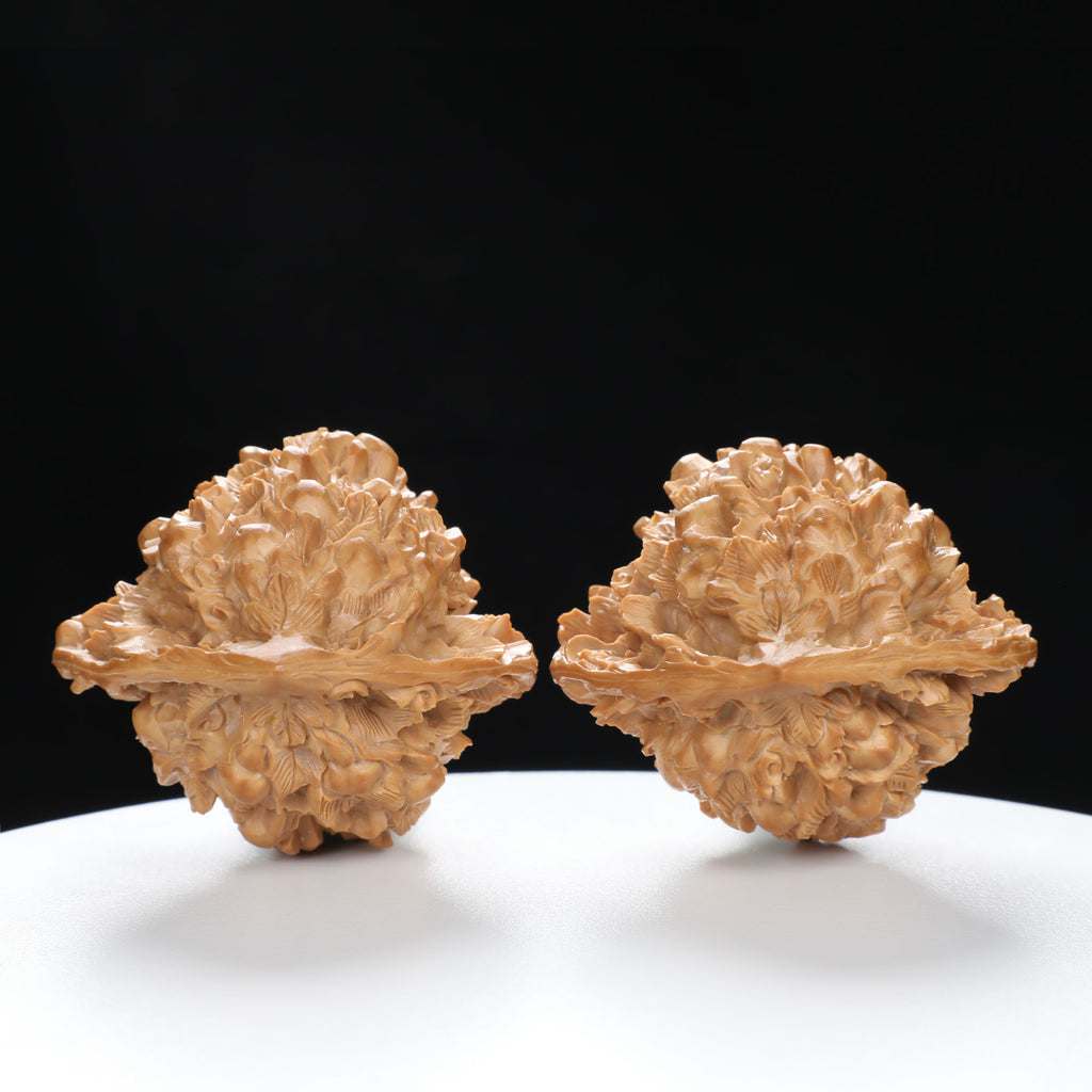 ”Large Mandarin Hat” Hand-Carved Fulushou Official's Cap Wenwan Walnuts Pair | Size:49L*43W*51H | UPI:UR-00091