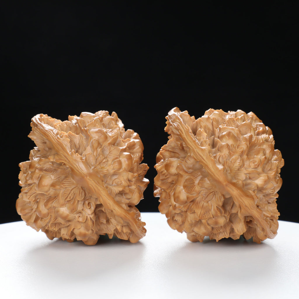 ”Large Mandarin Hat” Hand-Carved Fulushou Official's Cap Wenwan Walnuts Pair | Size:49L*43W*51H | UPI:UR-00091