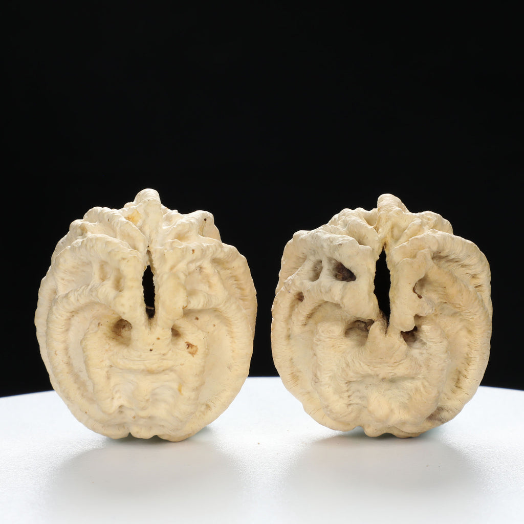 "Ghost Face" "Tiny Sweetheart Pair" Natural Indonesian Grimace Walnut Couple Set | Size:35L*33W*39H | UPI:UR-00103