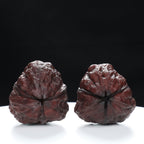 “Three-Ridged” Dark Red Earth-Cured T-Form Onigiri Triple-Ridge Walnuts Pair | Size:36L*33W*40H | UPI:UR-00105
