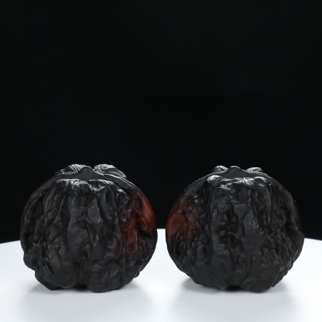 “Toad Head” Earth-Cured Dark Patina Yunnan Iron Toad Wenwan Walnuts Pair | Size:35L*37W*30H | UPI:UR-00106