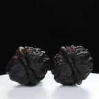 “Toad Head” Earth-Cured Dark Patina Yunnan Iron Toad Wenwan Walnuts Pair | Size:35L*37W*30H | UPI:UR-00106