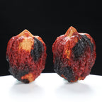 “Three-Ridged” Earth-Cured Tri-Color Coral Grain Y-Form Iron Triple-Ridge Walnuts Pair | Size:35L*35W*44H | UPI:UR-00115