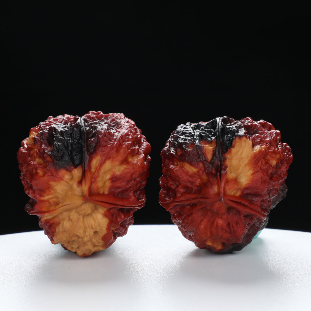 “Three-Ridged” Stout Y-Shaped Coral Cluster Tri-Color Iron Triple-Ridge Walnuts Pair | Size:35L*34W*41H | UPI:UR-00116