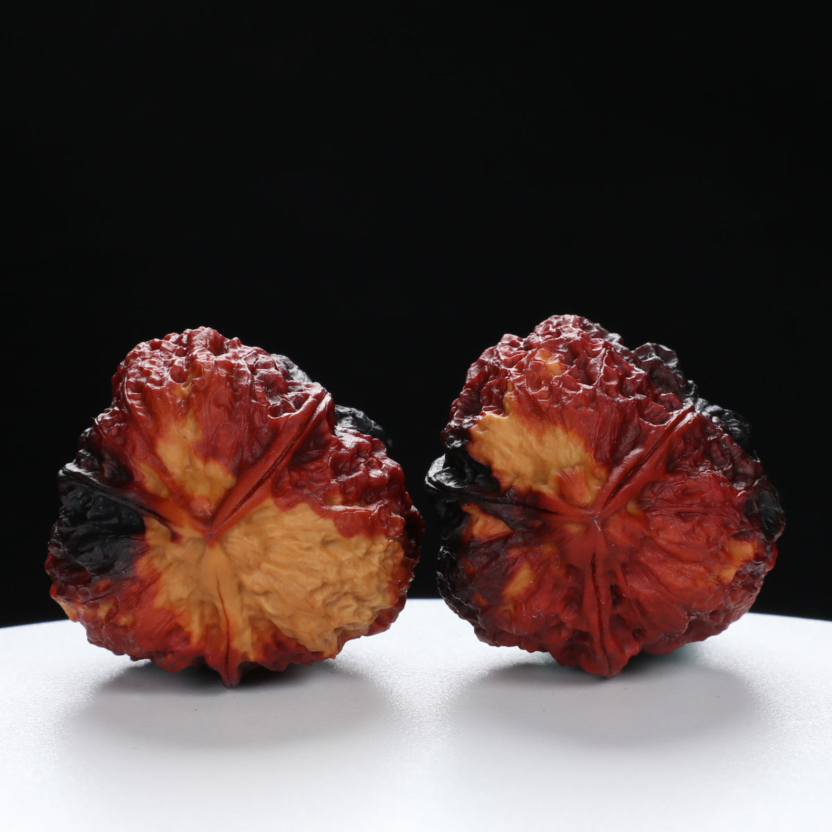 “Three-Ridged” Stout Y-Shaped Coral Cluster Tri-Color Iron Triple-Ridge Walnuts Pair | Size:35L*34W*41H | UPI:UR-00116