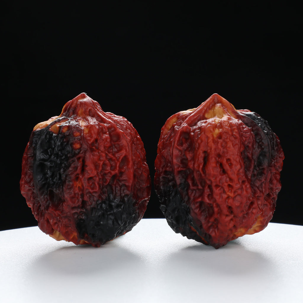 “Three-Ridged” Stout Y-Shaped Coral Cluster Tri-Color Iron Triple-Ridge Walnuts Pair | Size:35L*34W*41H | UPI:UR-00116