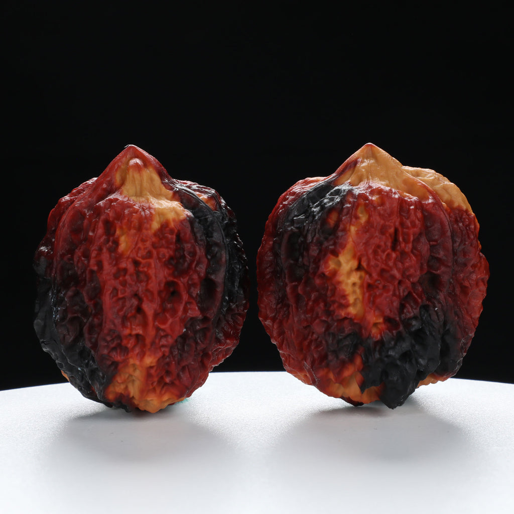“Three-Ridged” Stout Y-Shaped Coral Cluster Tri-Color Iron Triple-Ridge Walnuts Pair | Size:35L*34W*41H | UPI:UR-00116