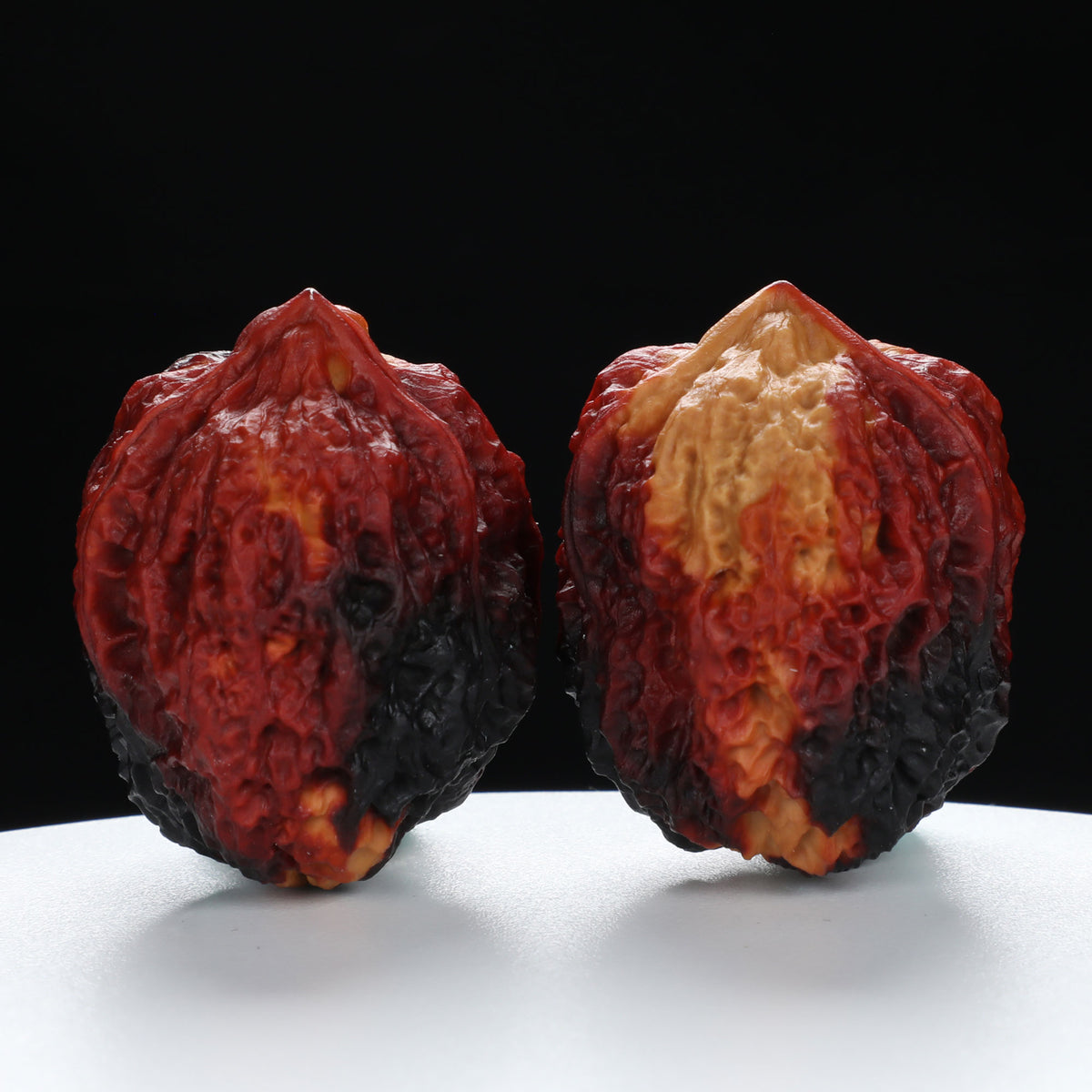 “Three-Ridged” Stout Y-Shaped Coral Cluster Tri-Color Iron Triple-Ridge Walnuts Pair | Size:35L*34W*41H | UPI:UR-00116