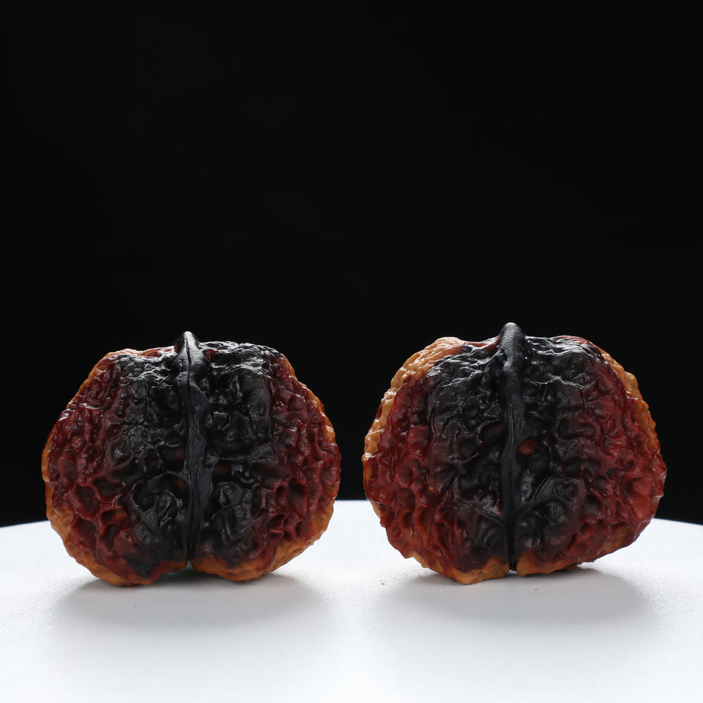 “Toad Head” Highly Matched 3-Tone Coral Grain Toad Wenwan Walnuts Pair | Size:30L*38W*33H | UPI:UR-00117
