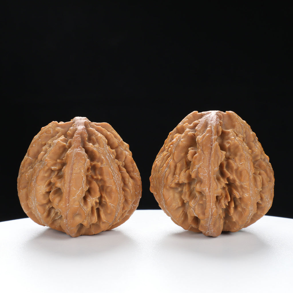 “Wild Qinling Thick-Ridge” nature.Eight-Ridge Lantern Qinling Qiuzi (Autumn Walnut) Wenwan Pair | Size:42L*38W*38H | UPI:UR-00138