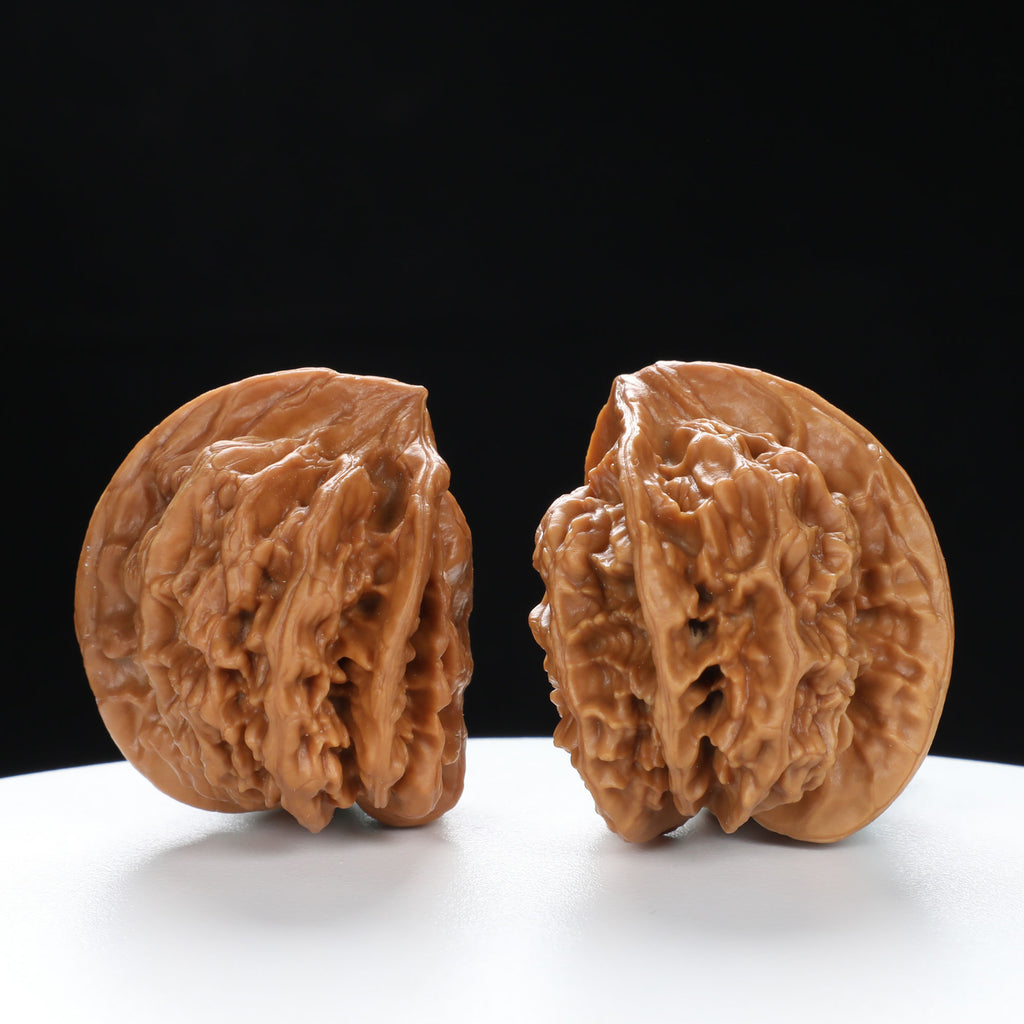 “Three-Ridged” Collector's Grade Extremely Rare Half-Wall Triple-Ridge Matched Walnuts Pair | Size:40L*32W*38H | UPI:UR-00142