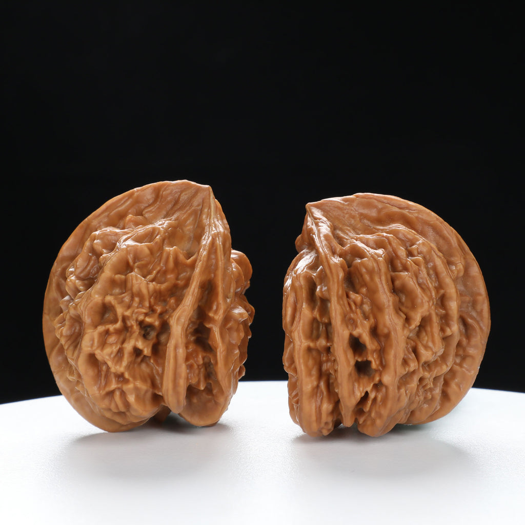 “Three-Ridged” Collector's Grade Extremely Rare Half-Wall Triple-Ridge Matched Walnuts Pair | Size:40L*32W*38H | UPI:UR-00142
