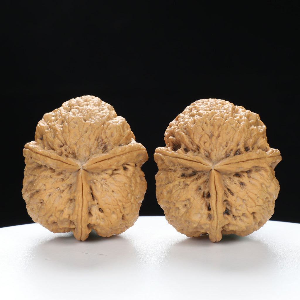 “Three-Ridged” Y-Shaped Totem Texture Natural Triple-Ridge Wenwan Walnuts Pair | Size:34L*39W*41H | UPI:UR-00144