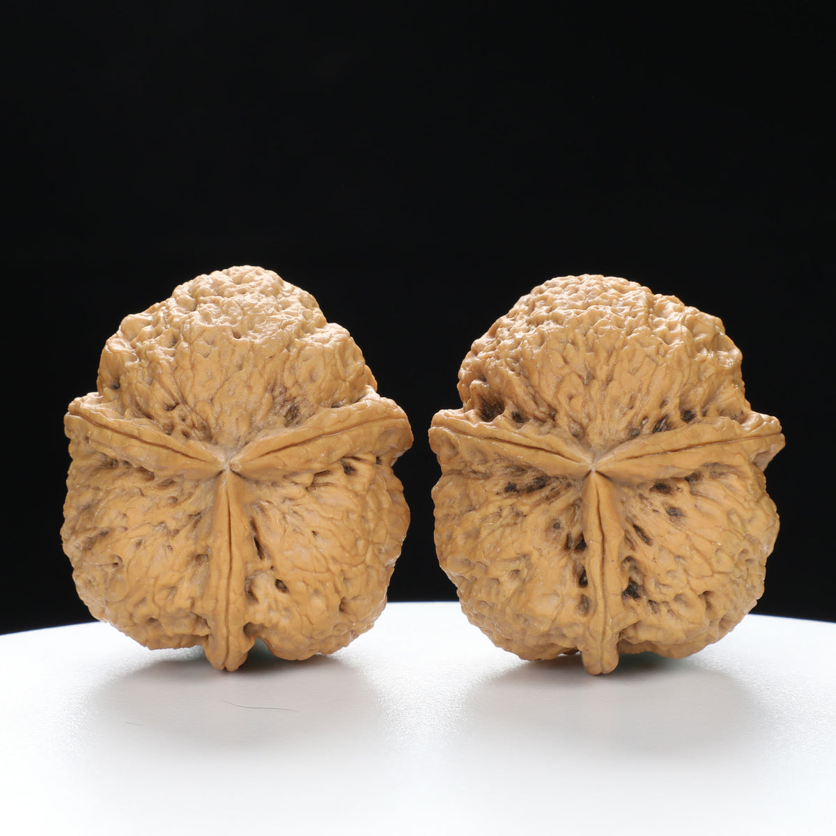 “Three-Ridged” Y-Shaped Totem Texture Natural Triple-Ridge Wenwan Walnuts Pair | Size:34L*39W*41H | UPI:UR-00144