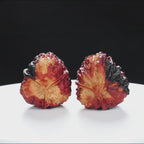 “Three-Ridged” Earth-Cured Tri-Color Coral Grain Y-Form Iron Triple-Ridge Walnuts Pair | Size:35L*35W*44H | UPI:UR-00115