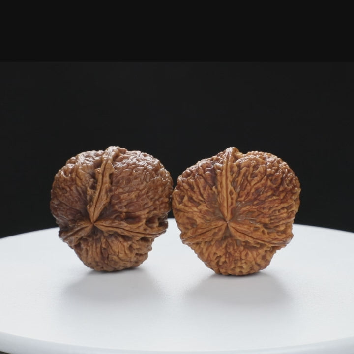 “Three-Ridged” Hand-Matched Symmetrical Three-Spoke Iron Peach Triple-Ridge Walnuts Pair | Size:39L*39W*43H | UPI:UR-00118