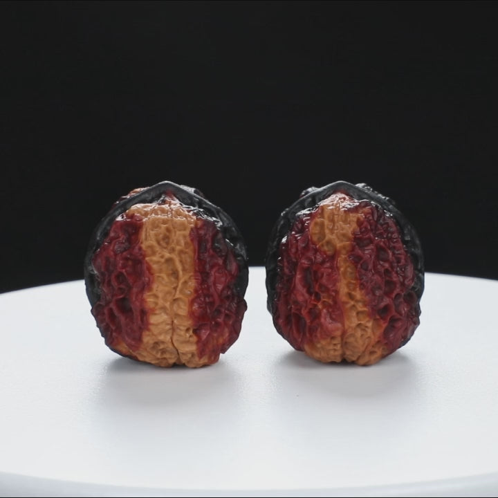 “Toad Head” Highly Matched 3-Tone Coral Grain Toad Wenwan Walnuts Pair | Size:30L*38W*33H | UPI:UR-00117