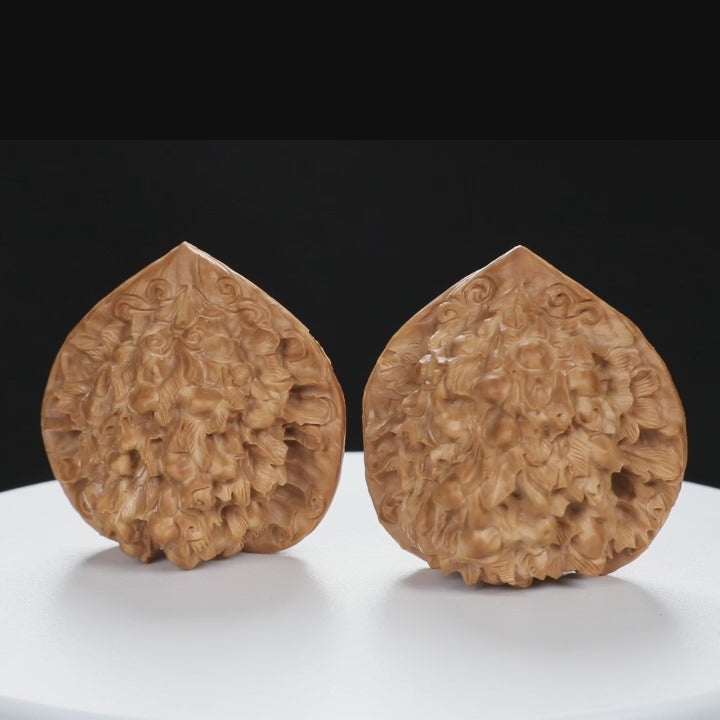 ”Large Mandarin Hat” Hand-Carved Fulushou Official's Cap Wenwan Walnuts Pair | Size:49L*43W*51H | UPI:UR-00091