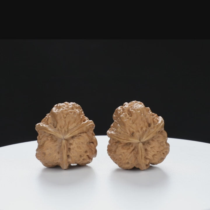 “Three-Ridged” Fine Dense Mini Totem Y-Form Triple-Ridge Wenwan Walnuts Pair | Size:34L*34W*38H | UPI:UR-00145