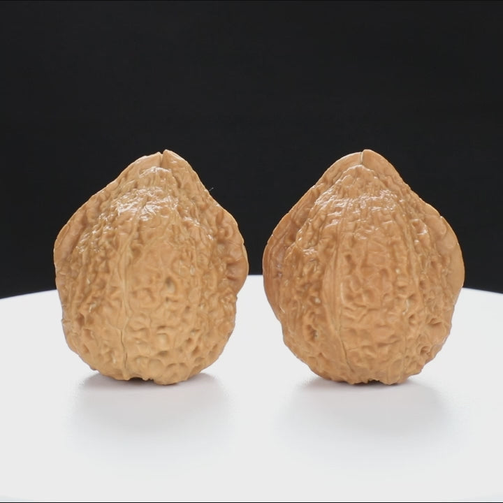 “Toad Head” Peach-Form Golden Toad Hamato Wenwan Walnuts Pair | Size:35L*39W*41H | UPI:UR-00112